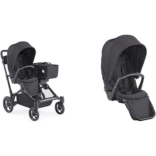 Bundle of Contours Element Side-by-Side Convertible Toddler and Baby Stroller + Contours Element Stroller Reversible Second Seat Accessory, Stealth Black