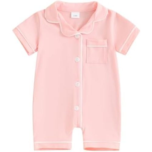 BULINGNA Infant Baby Girl Boy Summer One Piece Pajamas Jumpsuit Short Sleeve Button Down Cotton Pjs Sleepwear Onesie