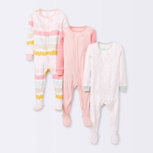 Baby Girls' 3pk Zip-Up Sleep N' Play - Cloud Island™ Pink, Color: Pink, Size: 0-3M