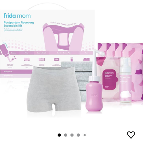 Frida Mom 11pc Postpartum Essentials Kit Gift Set, Hospital Bag Must Haves for New Mom, Includes 4 Disposable Postpartum Underwear, 4 Ice Maxi Pads, Perineal Healing Foam & 24 Pad Liners & Peri Bottle