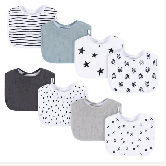 8-Pack Baby Neutral Black & White Muslin Drooling Bibs – Gerber Childrenswear