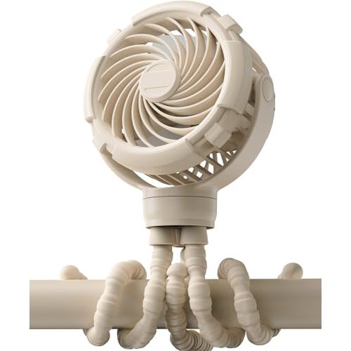 Stroller Fan, Rechargeable with TYPE-C Port, 4000mAh, 360° Rotatable, 3-Speed, Flexible Tripod, Clip Anywhere for Baby's Comfort - Durable and Easy to Clean,Beige