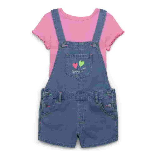 365 Kids by Garanimals Girls Cotton Shortalls and Tee Set, 2-Piece, Sizes 4-10