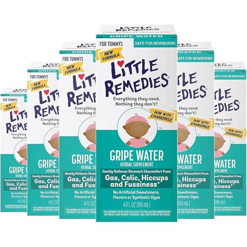 Herbal Supplement with Chamomile, Relieves Gas, Colic & Hiccups, Safe for Newborns, No Alcohol or Artificial Dyes | Little Remedies Gripe Water with Chamomile, Baby Gas Relief, 4 Fl Oz
