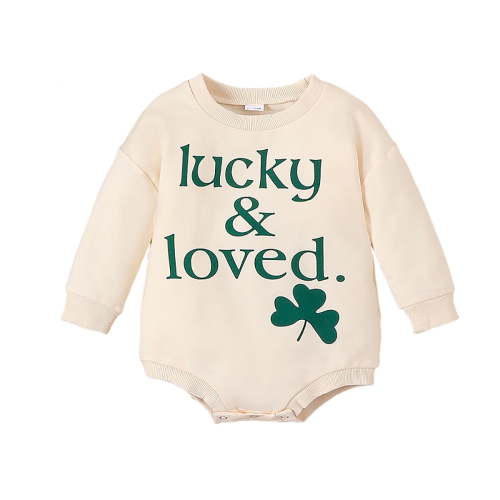 Baby Jumpsuit Girls Long Sleeve Letter Prints Romper Clothes Baby Onesies Beige 0 Months-3 Months