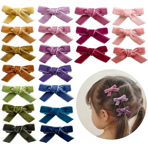 Velvet Bows for Baby Girls, 20pcs Boutique Tiny Baby Hair Clips, Fully Lined Hair Barrettes Alligators for Infants Toddlers Fine Hair by Cherssy