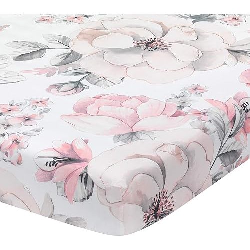 Lambs & Ivy Signature Botanical Baby Watercolor Floral Cotton Crib Sheet- White