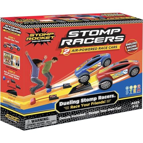 Stomp Racers Air Powered Race Cars by Stomp Rocket, 2 Car Racer Pack - Dueling Stomp Racers Toy Car Launcher - Fun Backyard & Outdoor Multi-Player Kids Toys Gifts for Boys, Girls & Toddlers
