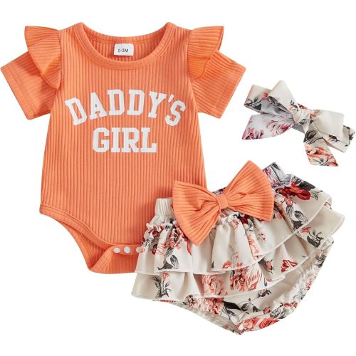 FIOMVA Baby Girl Summer Clothes Solid Onesie Ribbed Romper+Bloomer Shorts+Headband 3Piece Shorts Set Newborn Infant Outfit