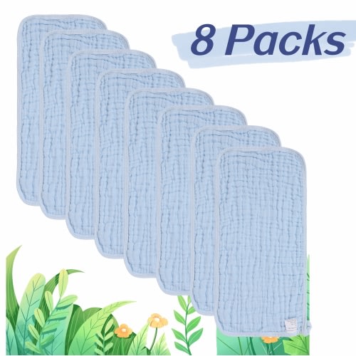8 Pack Muslin Burp Cloths Baby Burp Clothes - Burp Rags for Boy Girls Muslin Bibs 6 Layers Large 20''x10'' 100% Cotton Hand Washcloths Soft Absorbent