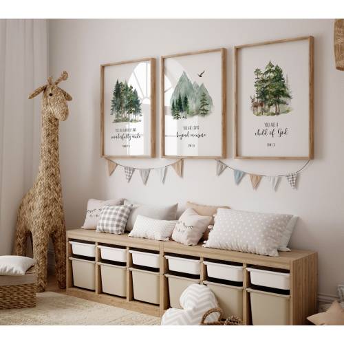 Christian Nursery Decor, Forest Mountain Nursery, Woodland Nature, Scripture Print, Baby Bible Verse Wall Art, UNFRAMED Prints or Canvas