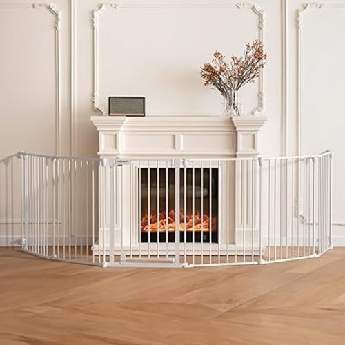 150" Extra Wide Baby Gate, Play Yard Child Safety Gate, Dog Gates with Auto-Close Door, Double Locking System for The House Doorways, Fireplace, Kitchen, 6-Panels, 29" Tall