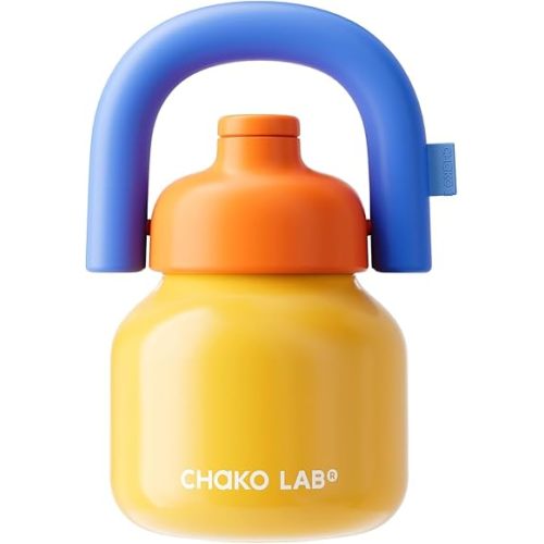 CHAKO LAB Water Bottle with Straw and Carry Handle - Stainless Steel Vacuum Insulated Wide Mouth Reusable Leak Proof and BPA Free 33 oz (Yellow&Blue)
