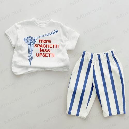 MORE SPAGHETTI LESS UPSETTI Baby Blue Vertical Striped 2-piece Set