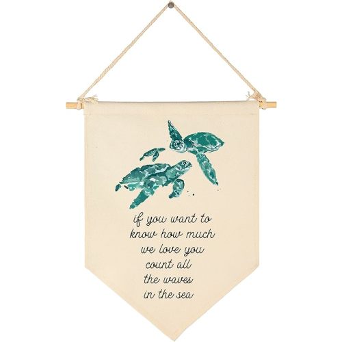 FYSIA We Love You-Ocean Turtle Theme Nursery Decor- Canvas Hanging Pennant Flag Banner Wall Sign Decor Gift for Nursery Baby Kids Girl Boy Teen Bedroom Playroom Front Door- Birthday Christmas Gift