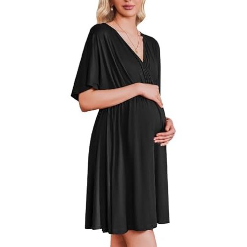 Ekouaer 3 in 1 Labor and Delivery Gown for Hospital Short Sleeve Maternity Nursing Dress Nightgown Postpartum Sleepwear