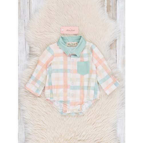 Peachy Mint Plaid Button-Up Bubble