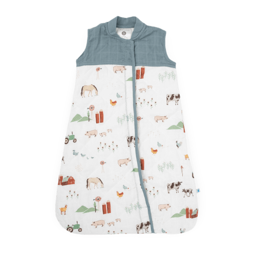 Cotton Muslin Quilted Sleep Bag - Farmyard