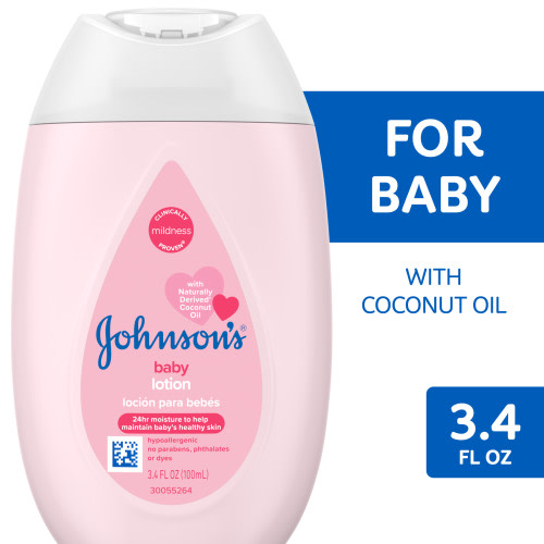 Johnson's Newborn Sensitive Care Pink Baby Lotion, Travel Size, Moisturizing with Coconut Oil, 3.4 fl. oz