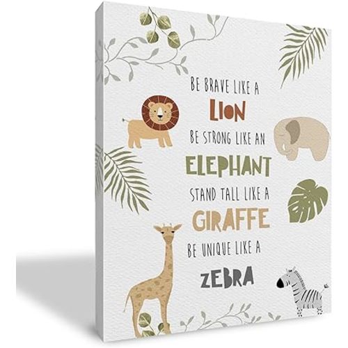 Qvapt Safari Wall Decor,Woodland Nursery Wall Decor,Nursery Wall Decor,Safari Framed Canvas Prints Wall Art,Tropical Jungle Safari Animals Wall Art Decor For Kids Room Playroom(11x14inch)