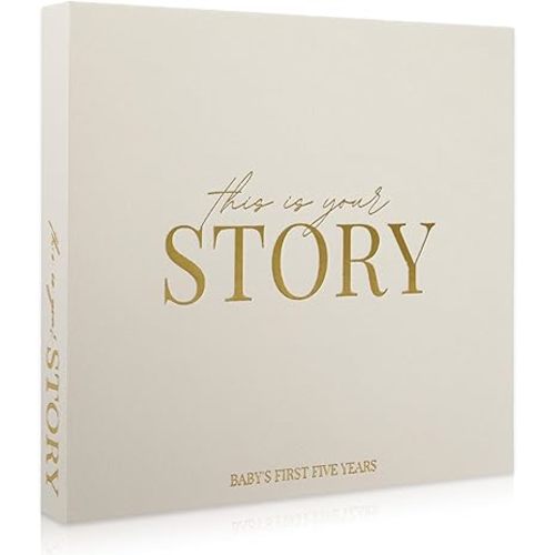 Baby Memory Book from Pregnancy to Age 5, Baby Book Keepsake & Milestone Journal for Boy or Girl, Gender Neutral Scrapbook Album with Stickers & Keepsake Box