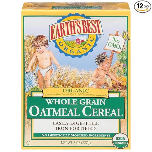 Earth's Best Organic Baby Food, Organic Whole Grain Oatmeal Baby Cereal, Non-GMO, Easily Digestible and Iron Fortified Baby Food, 8 oz Box (Pack of 12)