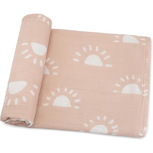 Comfy Cubs Muslin Swaddle Blankets Pack of 1 - 47 x 47 Inch Soft Cotton Baby Blanket Set, Large Multipurpose Wraps for Newborns - Self-Soothing Swaddles for Newborns - Blush Sun