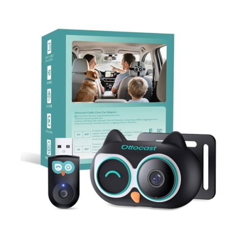 OTTOCAST Cabin Care Baby Car Camera with Wireless CarPlay Adapter, 1080P HD Baby Monitor with IR Night Vision, 150° Wide Angle, Real-Time Rear Seat View On Car Screen, Easy Install