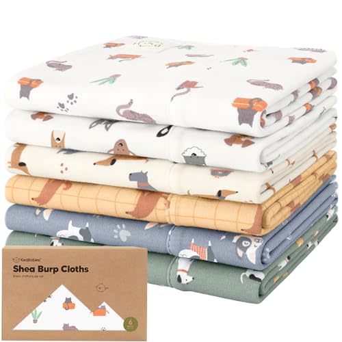 Organic Burp Cloths Baby Girl, Boy - 6-Pack Large Baby Burp Cloths, Super Absorbent Burping Cloths for Babies, Soft & Plush Cotton Burp Cloth, Spit Up Burp Rags, Newborn Burp Clothes (Pets & Paws)