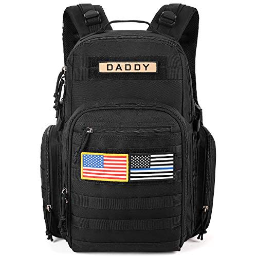 MIRACOL Military Diaper Bag for Men - Waterproof Multi-Pocket Organization Diaper Backpack for Travel Hiking Camping - Baby Gear for Active Dad Black
