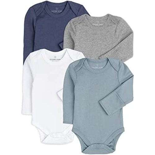 Baby Classic Bodysuit Set, 100% Cotton Boy Girl Unisex Onesie, 4 Pack