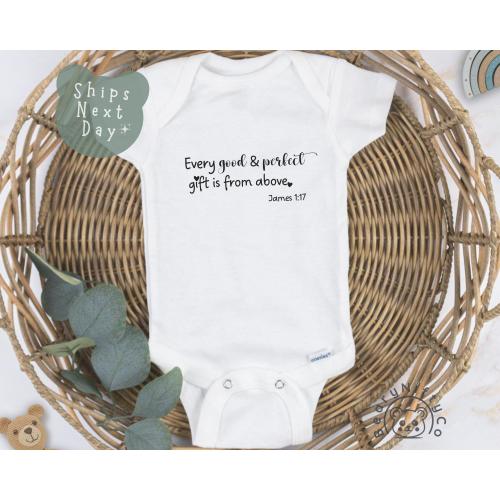 Beautiful Bible Verse Baby Onesie®, Every Good and Perfect Gift is From Above Baby Bodysuit, Minimalist Christian Baby, Newborn Baptism Gift