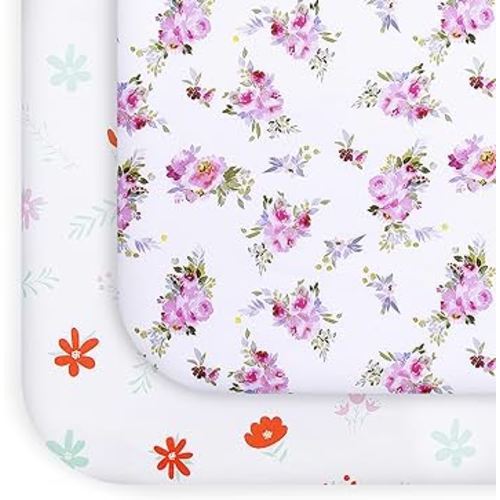 Pack and Play Sheets Girl Red Floral, Compatible with Graco Pack and Play