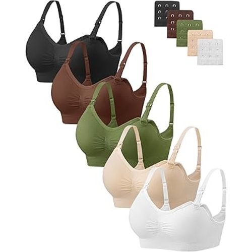 Angelhood Nursing Bra 5 Pack Womens Maternity Breastfeeding Seamless Wireless Sleep Bra with Extenders