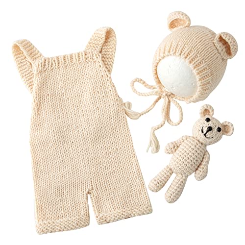 Vemonllas Newborn Photography Props Boys Girls Outfits Baby Photo Props Knit Bear Hat Romper Photoshoot Costume Set