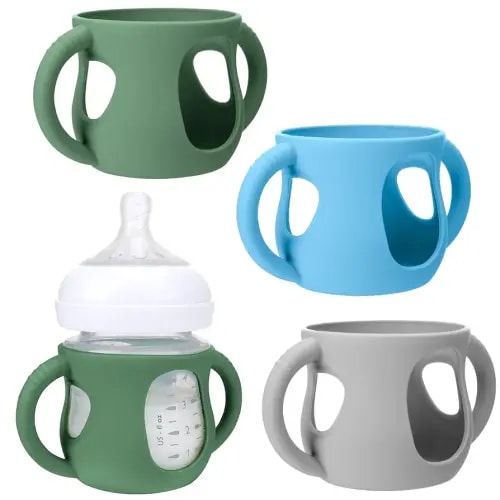 BUSOHA 3 Pack Silicone Sleeves for Avent Natural Baby Bottles - Drop Protection Baby Bottle Holder with Handle Compatible with Philips Avent Anti Colic Baby Bottles,4 Ounce