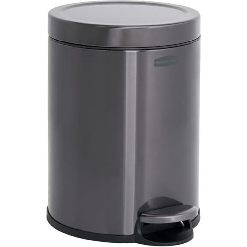 Rubbermaid Stainless Steel Round Step-On Trash Can, 1.6-Gallon, Charcoal, Wastebasket with Lid for Home/Bathroom/Kitchen/Office