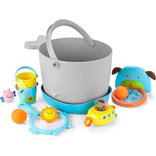 Skip Hop Baby Bath Toy Filled Bucket, Bath Toy & Bucket Gift Set, Grey
