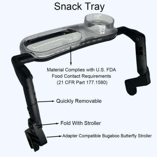 Snack Tray Compatible with Bugaboo Butterfly Stroller, Stroller Tray with Removable Cup Holder & Snack Compartment, Quick Install, Easy to Clean, Folds with Stroller