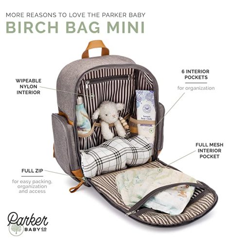Parker Baby Diaper Backpack - Full Zip Diaper Bag with Insulated Pockets - Gray