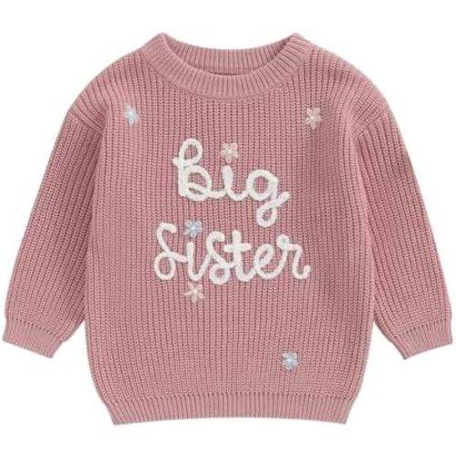 Toddler Infant Baby Girl Knit Sweater Big Sister Little Sister Matching Outfits Long Sleeve Pullover Sweatshirt