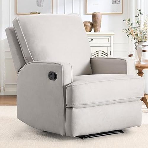 INZOY Manual Recliner with Thicker Backrest, Soft Fabric Manual Recliner with Overstuffed Cushion, Heavy Duty Reclining Sofa for Living Room Bedroom Apartment, Beige