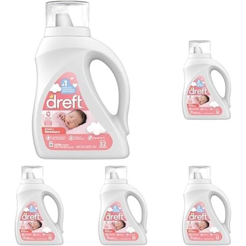 Dreft Stage 1: Newborn Baby Liquid Laundry Detergent, 32 loads, 46 fl oz (Pack of 5)