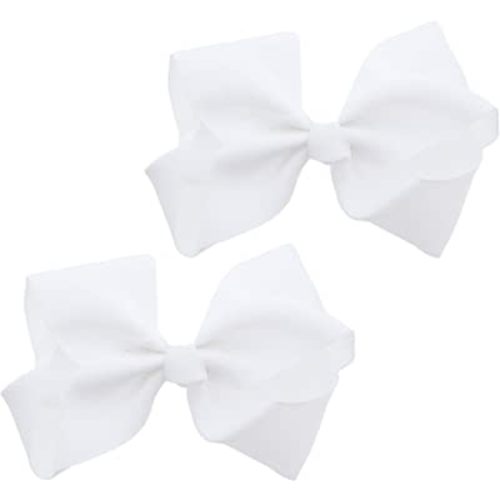 3 Inch Grosgrain Bow for Little Girls- Set of 2 (White)