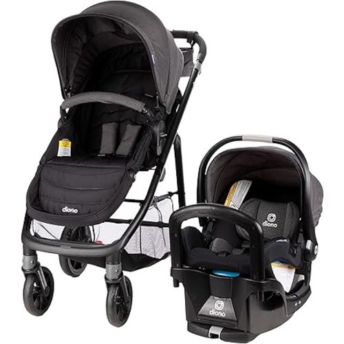 Diono Quantum 4 3-in-1 Travel System with LiteClik 30 R SafePlus Infant Car Seat and Base, Rear-Facing for Infants 4-30lbs, Includes Infant Car Seat Folding Stroller and Toddler Seat (Gray Slate)