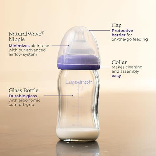 Lansinoh Glass Baby Bottles, 5 Ounces, 4 Count -- Includes 4 Slow Flow Nipples