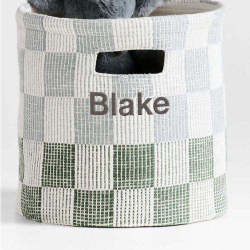 Hopscotch Mist Blue and Pine Green Checkerboard Shelf Storage Bin