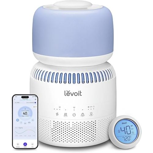 LEVOIT Humidifiers for Bedroom Baby, Sprout Evaporative with Dual Filters for Air & Water, Separate Sensor, Adjustable No Blue Nightlight, Auto Dry, Smart Control & Alexa, Auto Mode, 3.8L Tank for 36H