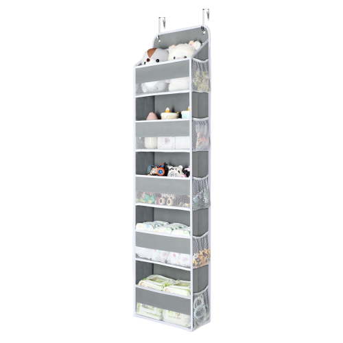 Pocket Hanging Organizer, Delamu 5-tier Over the Door Organizer for Diapers & Toys, Closet Door Organizer, Gray