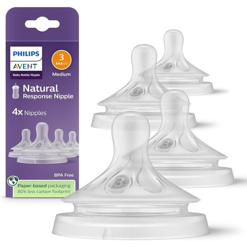 Philips Avent Natural Response Nipples, Medium Flow (Flow 3), 4-Pack, SCY963/44